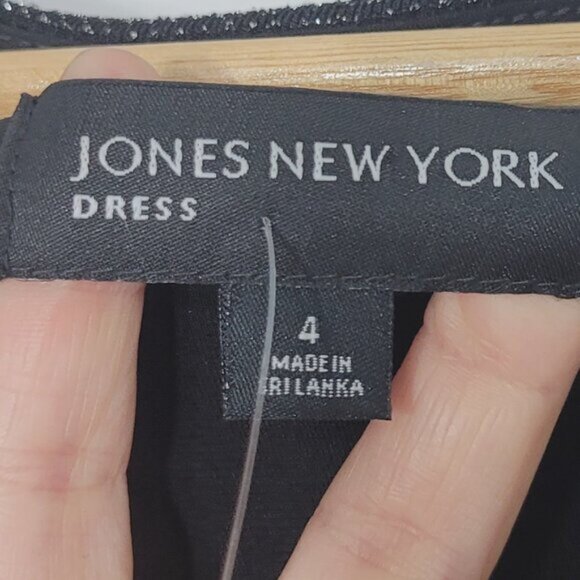 Jones New York NEW Black Metallic Glitter Sleeveless Knee Length Faux Wrap Dress - Picture 5 of 10
